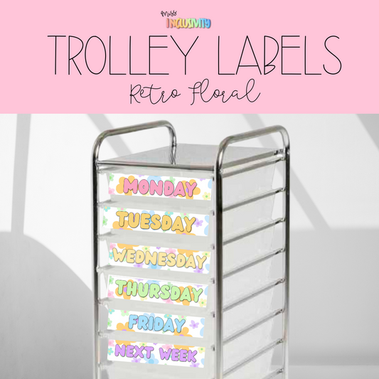 Retro Floral Teacher Trolley Labels [Editable]
