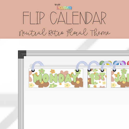 [Editable] Neutral Retro Floral Flip Calendar